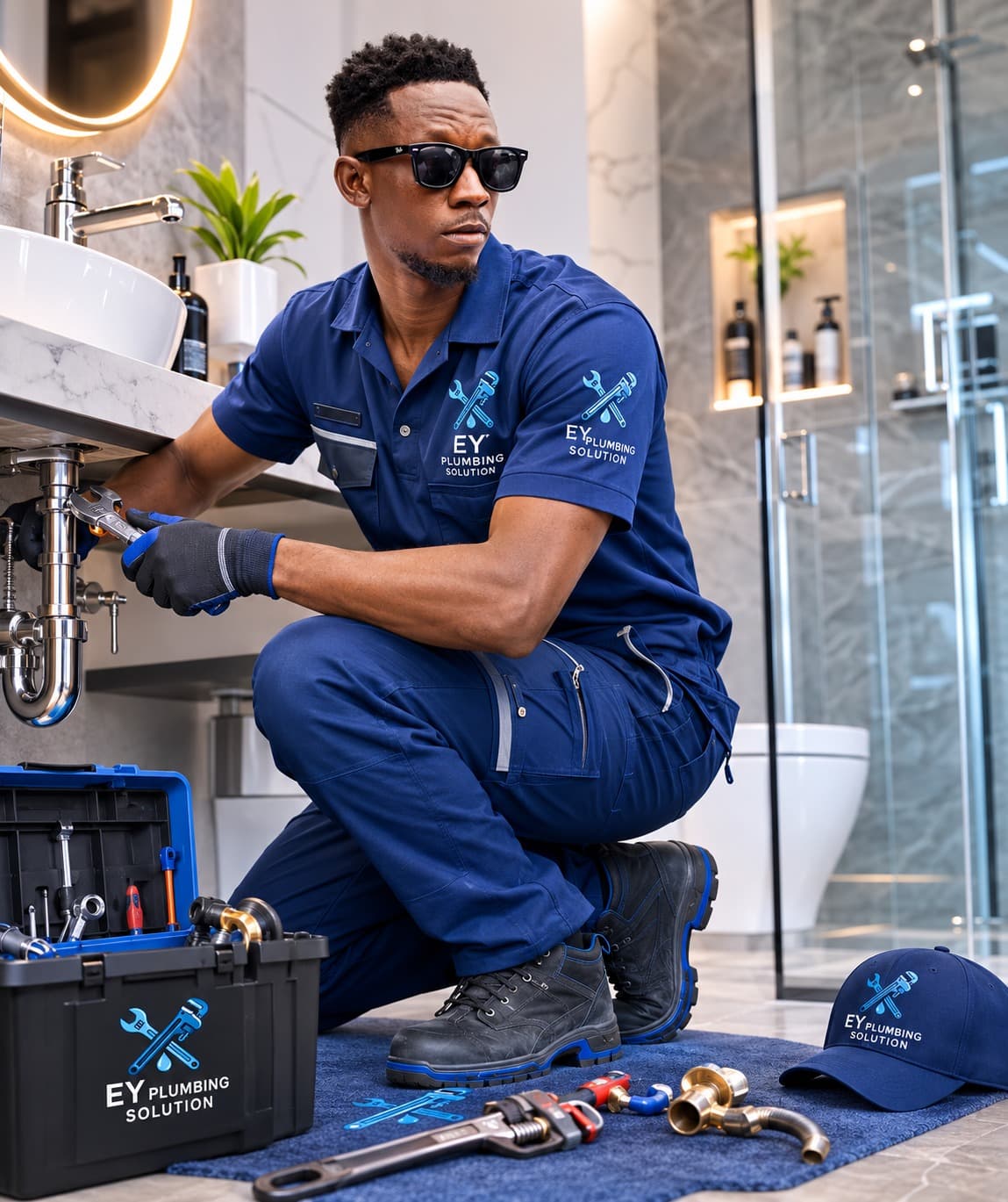 The owner of EY Plumbing Solution on the job